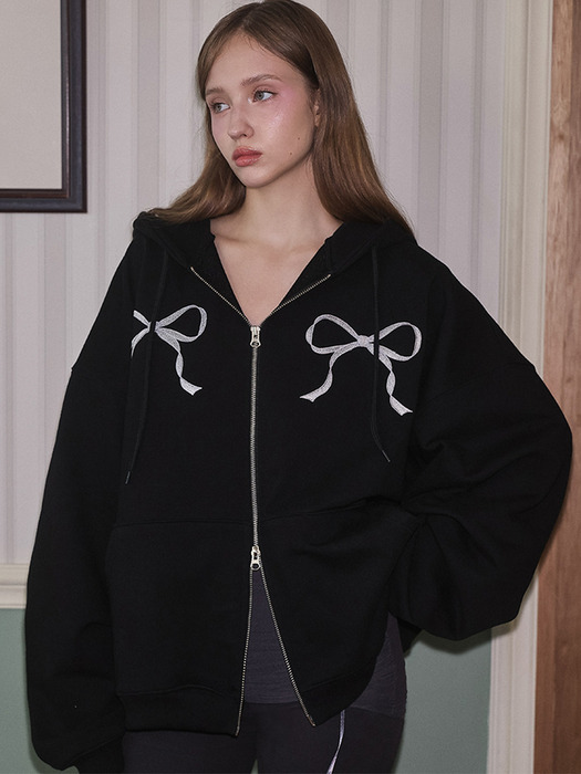 Sketch Ribbon Hood Zip-up [Black]