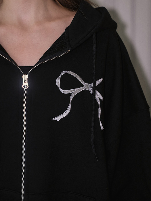 Sketch Ribbon Hood Zip-up [Black]