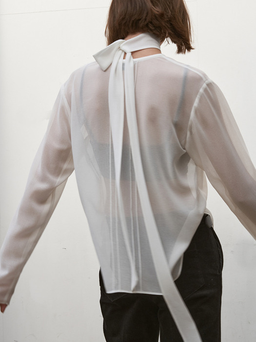 SHEER TIE BLOUSE_ WHITE