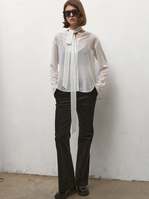 SHEER TIE BLOUSE_ WHITE