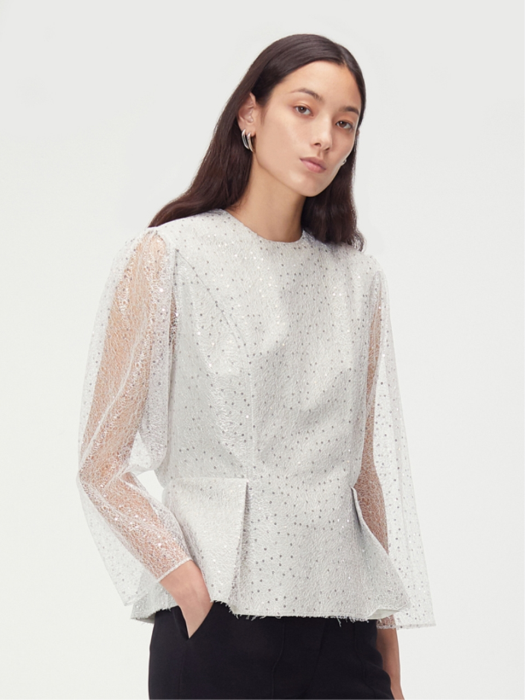 SEQUINED TULLE OVERLAY TOP (SILVER)