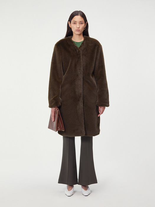 DETACHABLE COLLAR FAUX-FUR COAT (KHAKI)