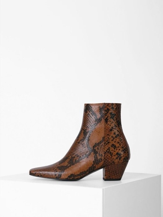 PYTHON SQUARE ANKLE BOOTS - BROWN