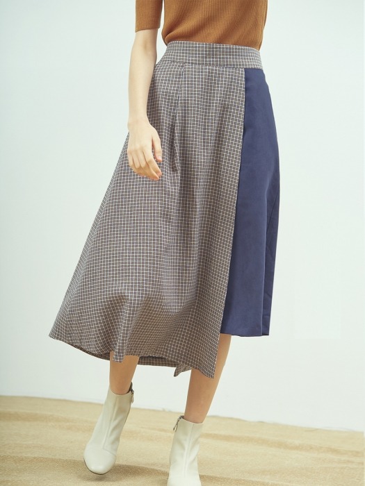 Check combination skirt (Dazzling blue)