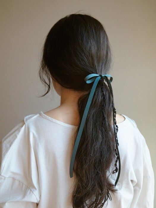 [단독] Hair ribbon knit tie (Blue green)