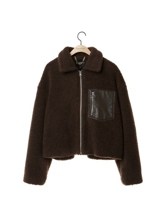 [COLLECTION LINE]FUR MIX LEATHER ZIP-UP JUMPER BROWN
