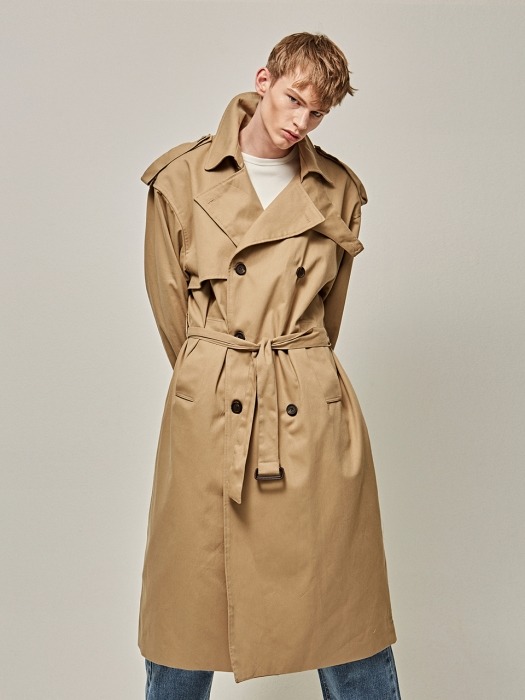 FLAP OVER SIZE TRENCH COAT_BEIGE