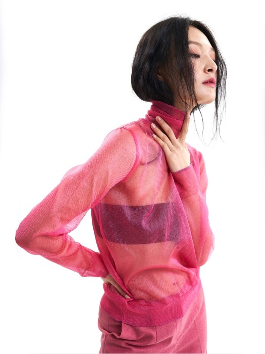 pink see-through knit pullover