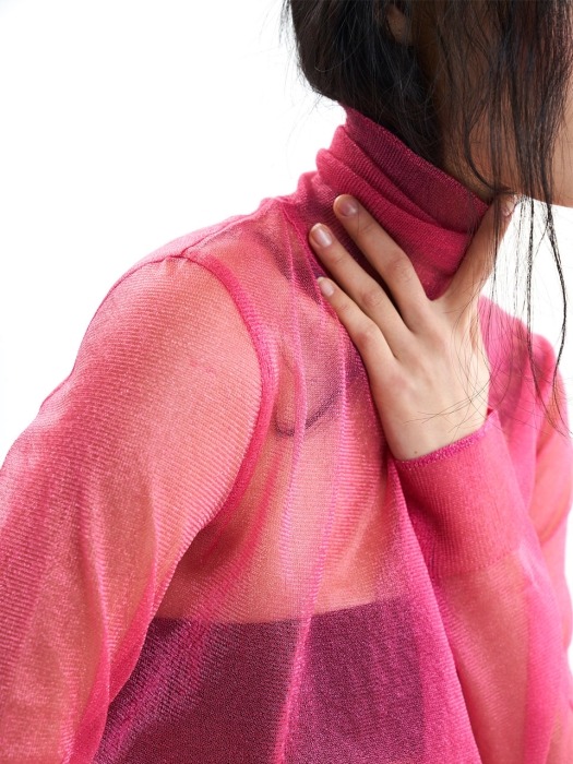 pink see-through knit pullover