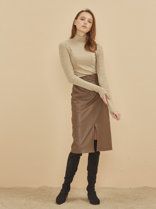 LEATHER H SKIRT BROWN