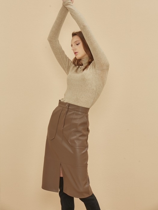 LEATHER H SKIRT BROWN