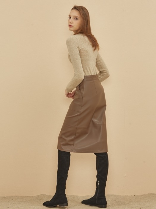 LEATHER H SKIRT BROWN