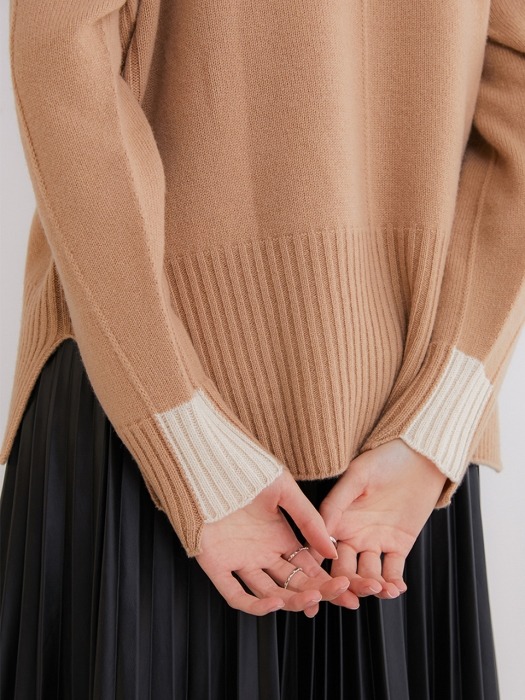 Premium pure cashmere100 whole-garment turtleneck pullover - Lux Camel 