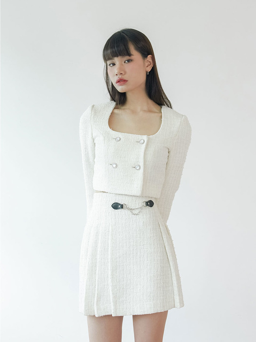 Tweed chain skirt (white)