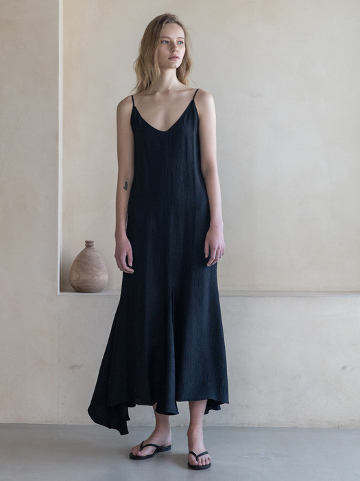 Asymmetric Slip Dress_Black