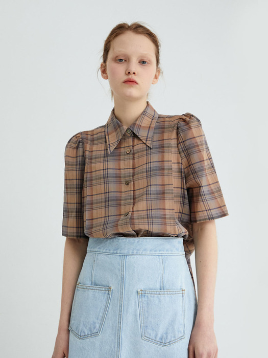 20 SPRING_Beige Check Blouse