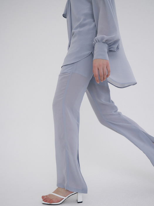 CHIFFON SLIM-SLIT PANTS (BLUE)