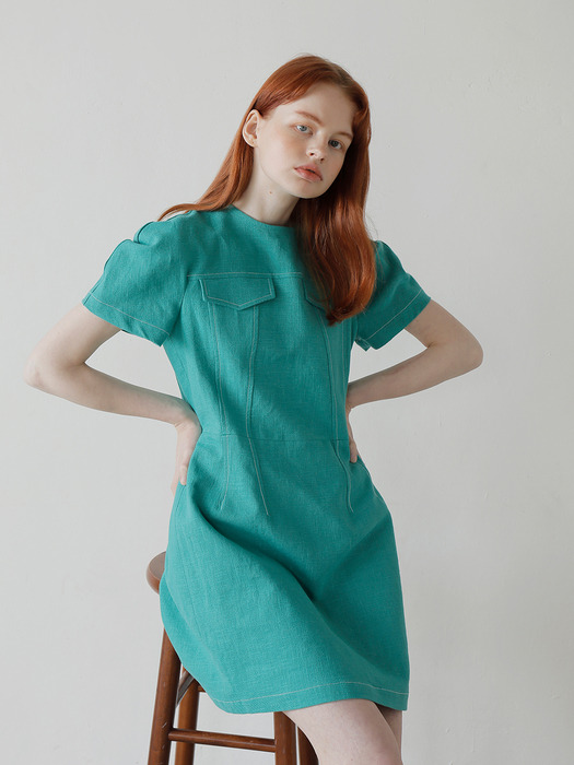 20SS LINEN MINI DRESS /GREEN