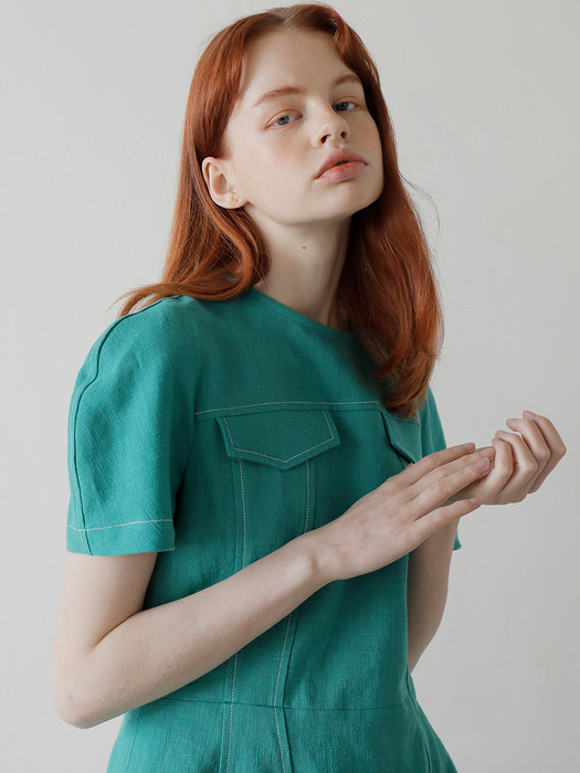 20SS LINEN MINI DRESS /GREEN