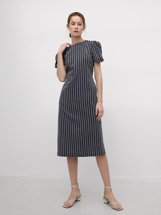 3R Navy Stripe Sleeve Twist Dress