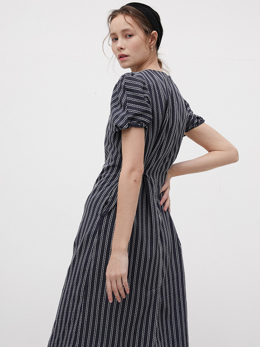 3R Navy Stripe Sleeve Twist Dress