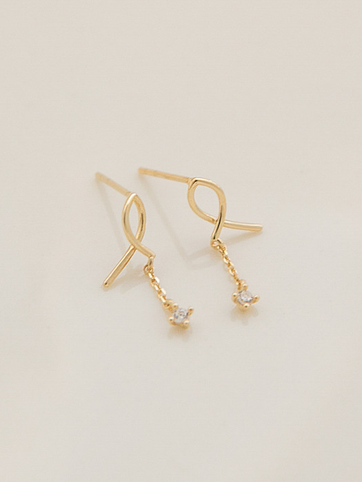 14k gold ribbon CZ `drop` earrings (14K Gold)