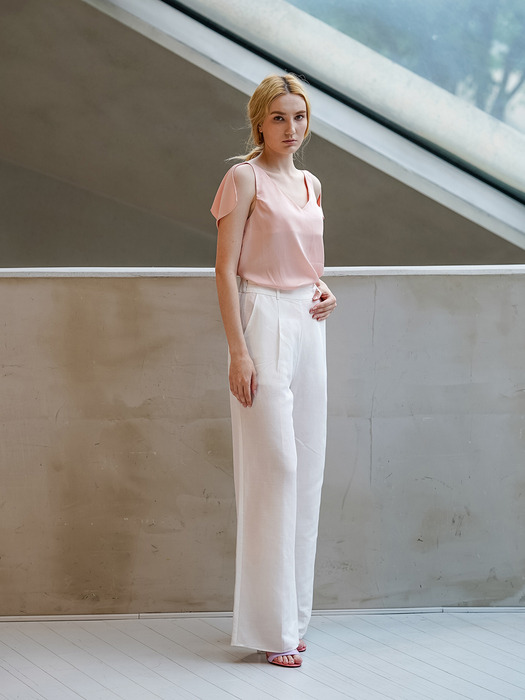 SOLE BANDING LINEN LONG PANTS - OFFWHITE