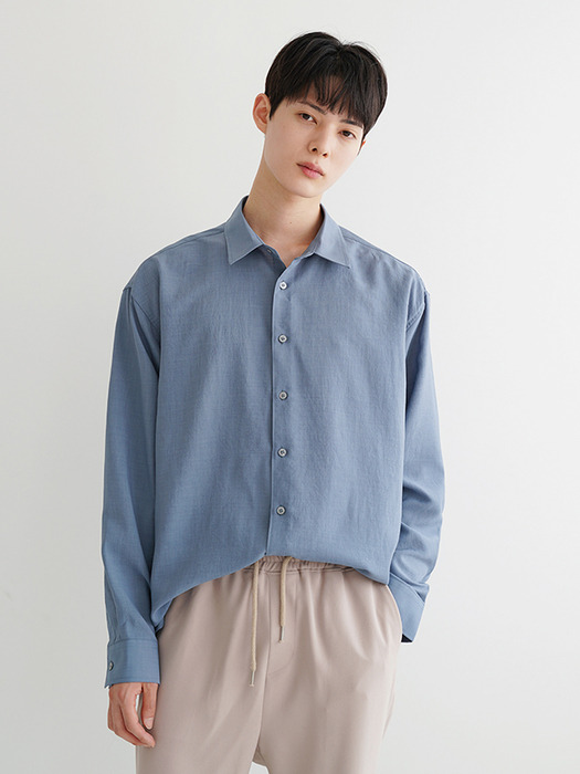 SS Wrinkless Minimal Light Shirts ( Blue grey)