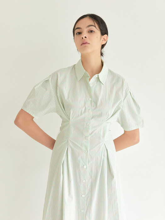 Tucked Collar Dress_L.Green(Stripe)