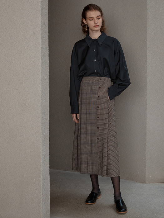 [Day-Wool] Pleated Check Midi Skirt