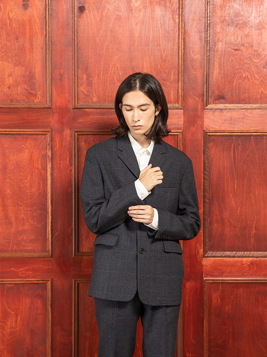 SEMI-OVER 3 BUTTONED SING JACKET [MULTIPLE CHECKED NAVY]