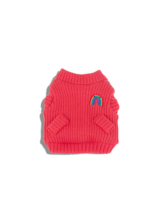 Rainbow Knit Cardigan_Indian Red