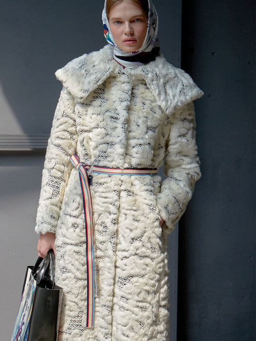 Stripe Belted Italian Fur Coat