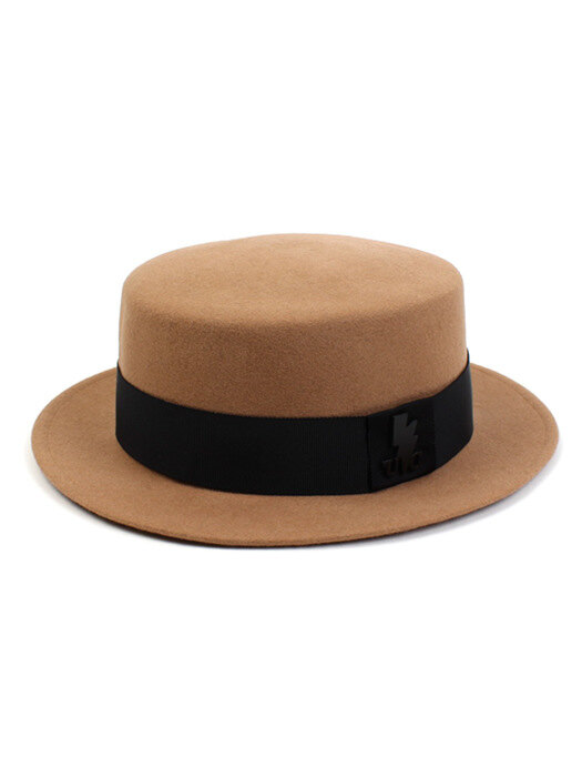 Beige Flat Line Short Wool Fedora 울페도라