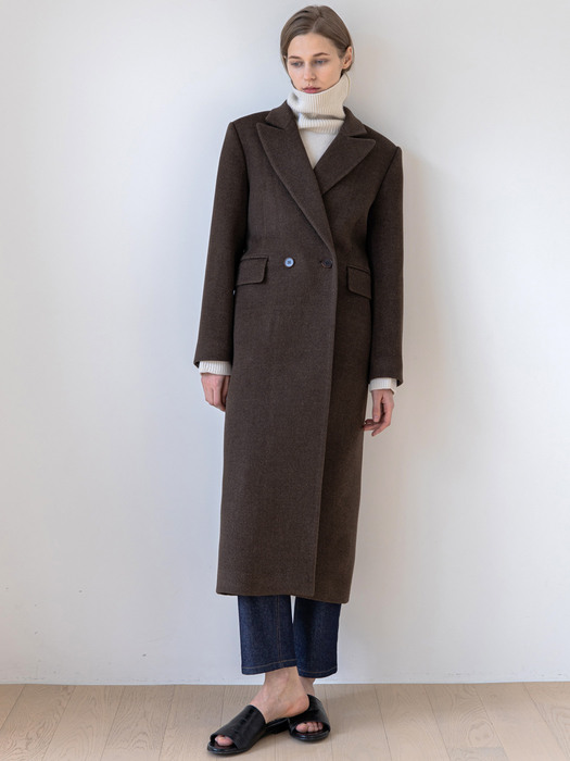Back Button Detailed Long Coat_Brown