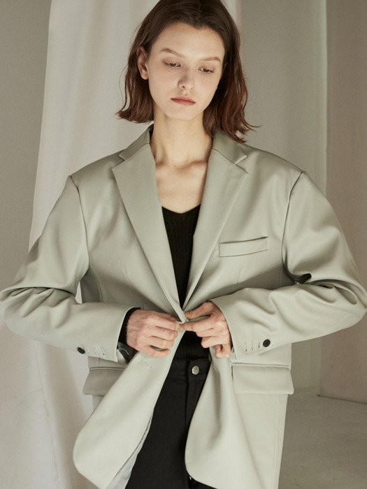 OU598 mannish leather jacket (ash beige)