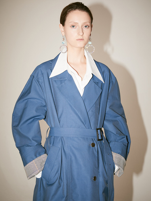 [Fabric From ITALY] LE MUSEE_IEY Volume Sleeve Belted Trench Coat__Blue