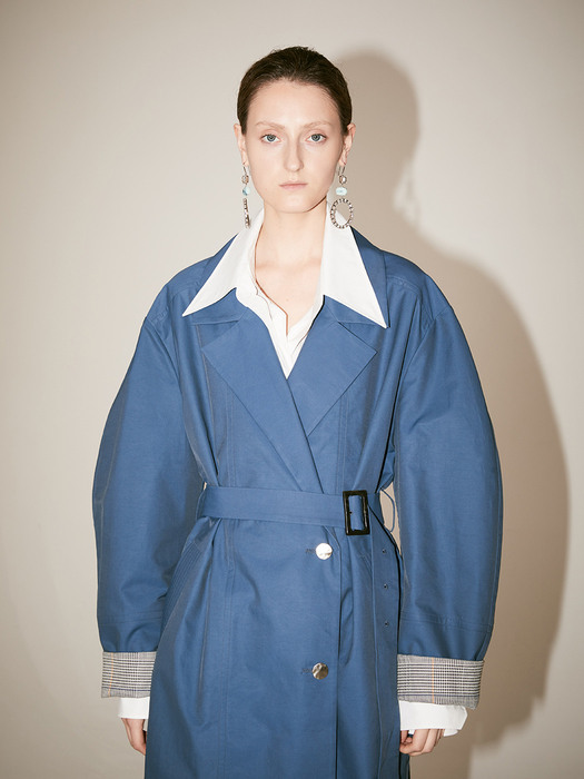 [Fabric From ITALY] LE MUSEE_IEY Volume Sleeve Belted Trench Coat__Blue