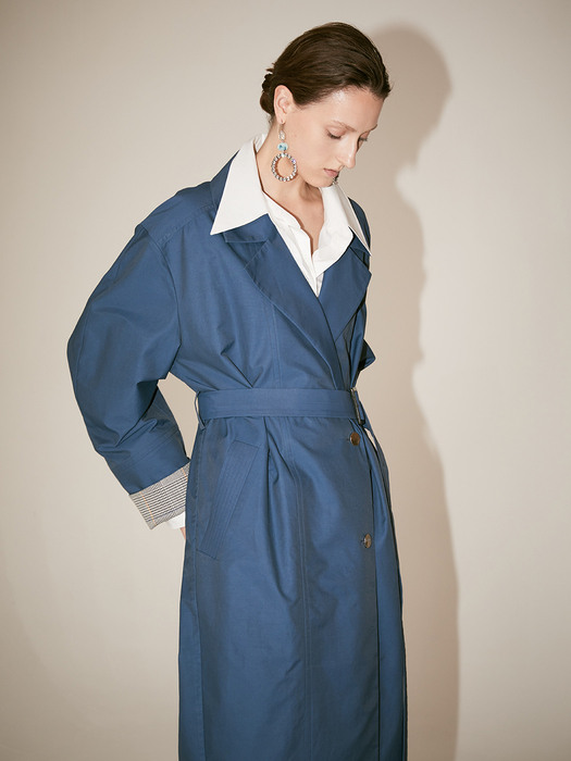 [Fabric From ITALY] LE MUSEE_IEY Volume Sleeve Belted Trench Coat__Blue