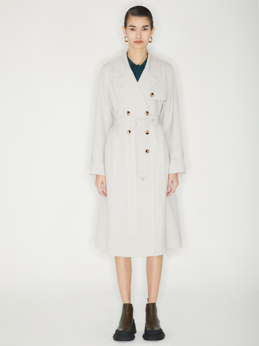 DOUBLE STITCH TRENCH COAT_LIGHT BEIGE