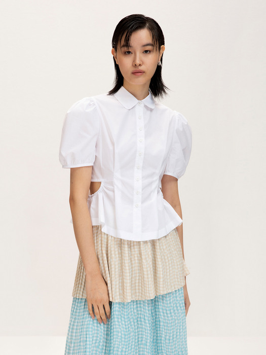Side Open Puff-sleeve Blouse_White