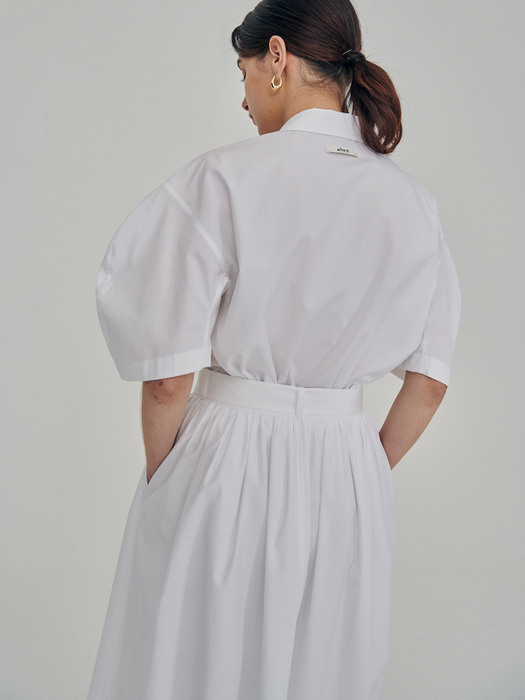 Front Open Cotton Pleats Skirt White