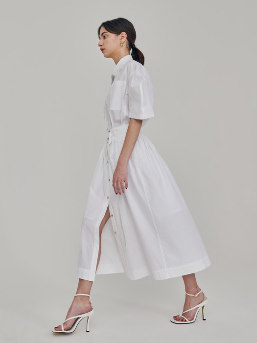 Front Open Cotton Pleats Skirt White