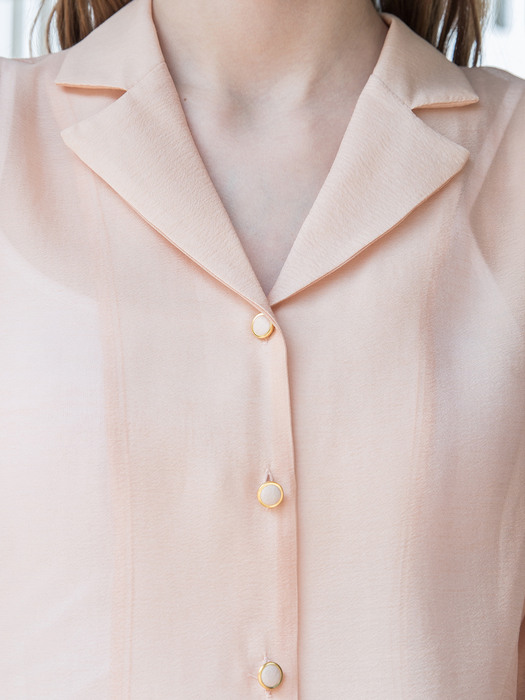 Open Collar Sleeve Blouse Peach