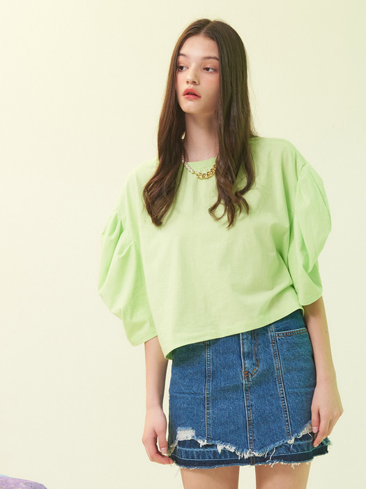 planet-136 tuck puff sleeve crop tee_green