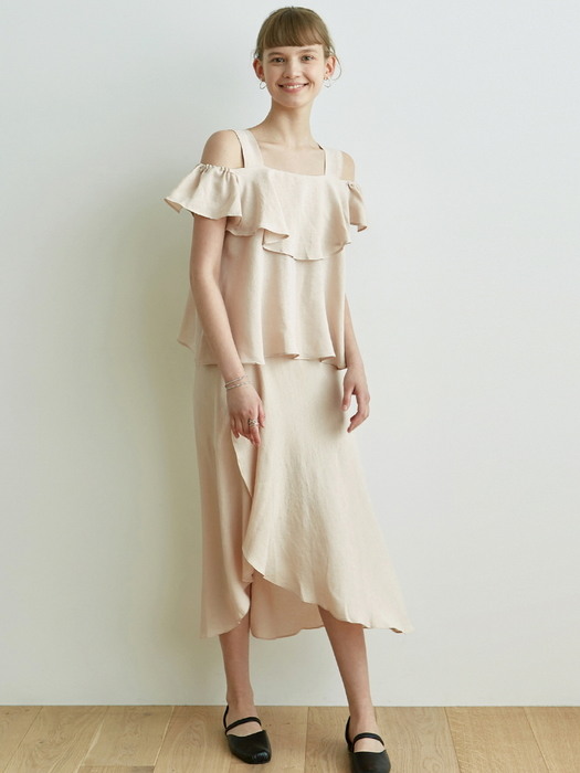 FRILL FLARE SKIRT_BEIGE