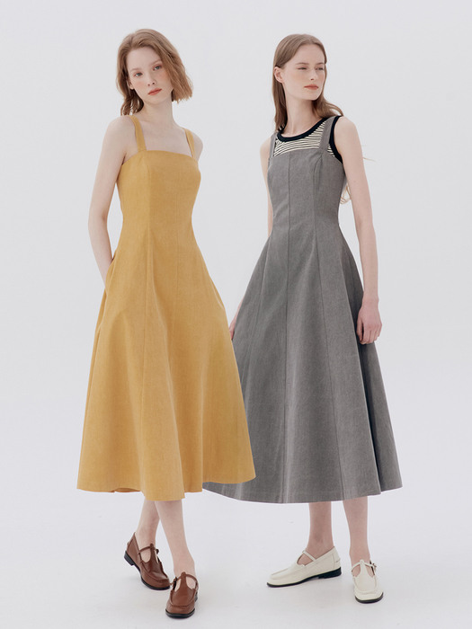 MALIBU Detachable strap tube top dress (Mustard/Gray)