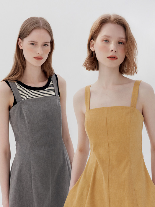 MALIBU Detachable strap tube top dress (Mustard/Gray)