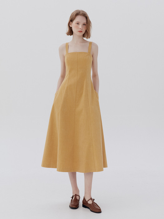 MALIBU Detachable strap tube top dress (Mustard/Gray)