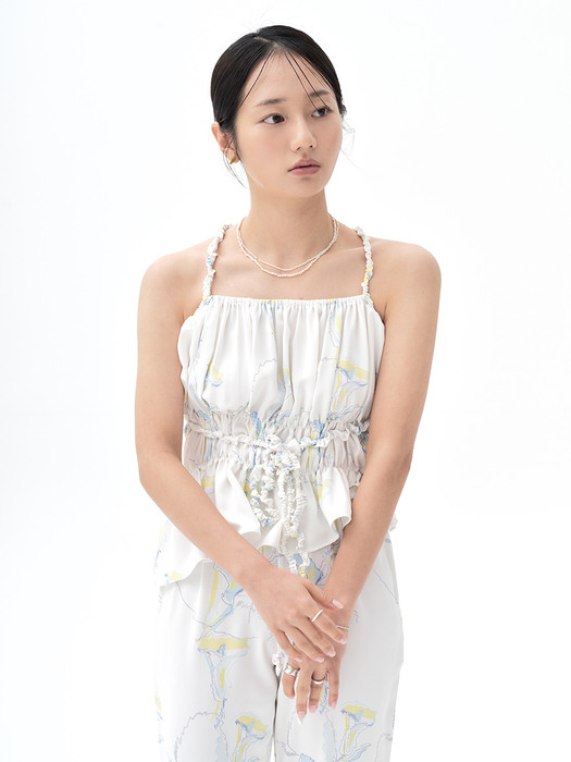 SHIRRING ROPE SLEEVELESS (flower line)